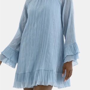 Womens Caspian Blue Time and Tru Crinkle Mini Dress with Back Tie size XS (0-2)